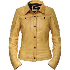 Jild Womens Button Front Lambskin Leather Jacket Shacket – Casual Shirt Long Sleeve Leather Jacket Women with Bust Pocket(Yellow)