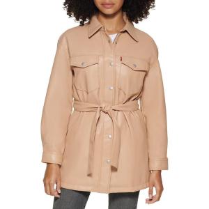 Levi’s womens Faux Leather Belted Shirt Jacket (Standard & Plus Sizes)(Biscotti)