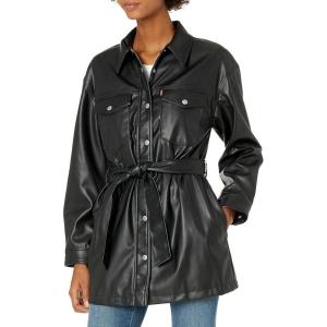 Levi’s womens Faux Leather Belted Shirt Jacket (Standard & Plus Sizes)(Black)