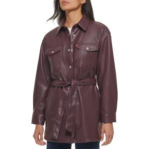 Levi’s womens Faux Leather Belted Shirt Jacket (Standard & Plus Sizes)(Burgundy)