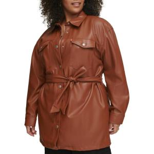 Levi’s womens Faux Leather Belted Shirt Jacket (Standard & Plus Sizes)(Camel)