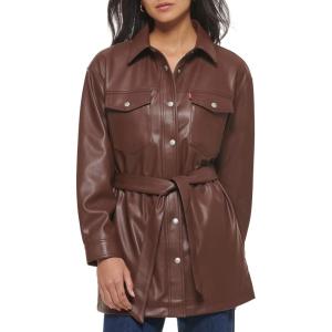 Levi’s womens Faux Leather Belted Shirt Jacket (Standard & Plus Sizes)(Chocolate Brown)