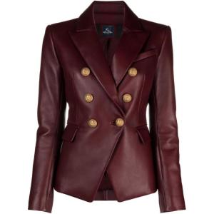 SID Genuine Lambskin Leather Black Women’s Single Button Blazer with Full Sleeves Suit Style for Office Wear(Solid Burgundy)
