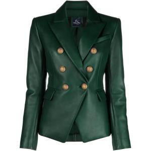 SID Genuine Lambskin Leather Black Women’s Single Button Blazer with Full Sleeves Suit Style for Office Wear(Solid Green)
