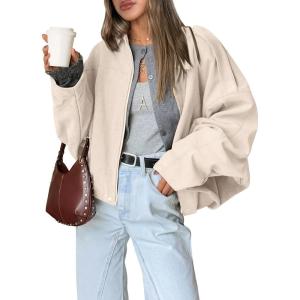 Trendy Queen Womens Faux Suede Bomber Jacket Fall Oversized Zip Up Cropped Jackets Winter Motorcycle Coat 2026(Apricot)