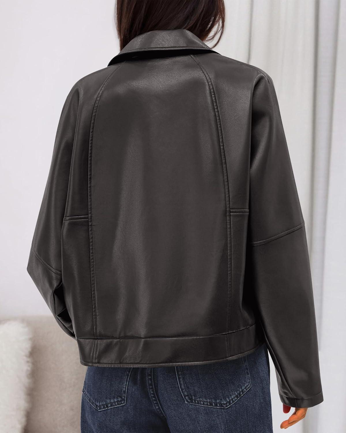 imageBTFBM Leather Jacket Women Fall Clothes 2025 Long Sleeve Button Down Winter Coats Oversized Motorcycle OutwearGrey