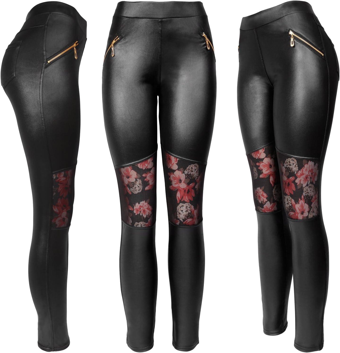 imageKMystic Faux Leather Designs LeggingsFlower Insert
