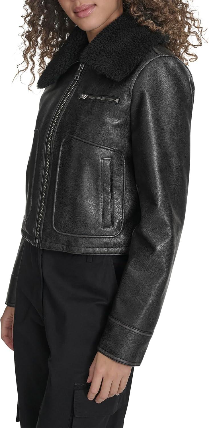 imageLevis womens Faux Leather Aviator JacketBlack