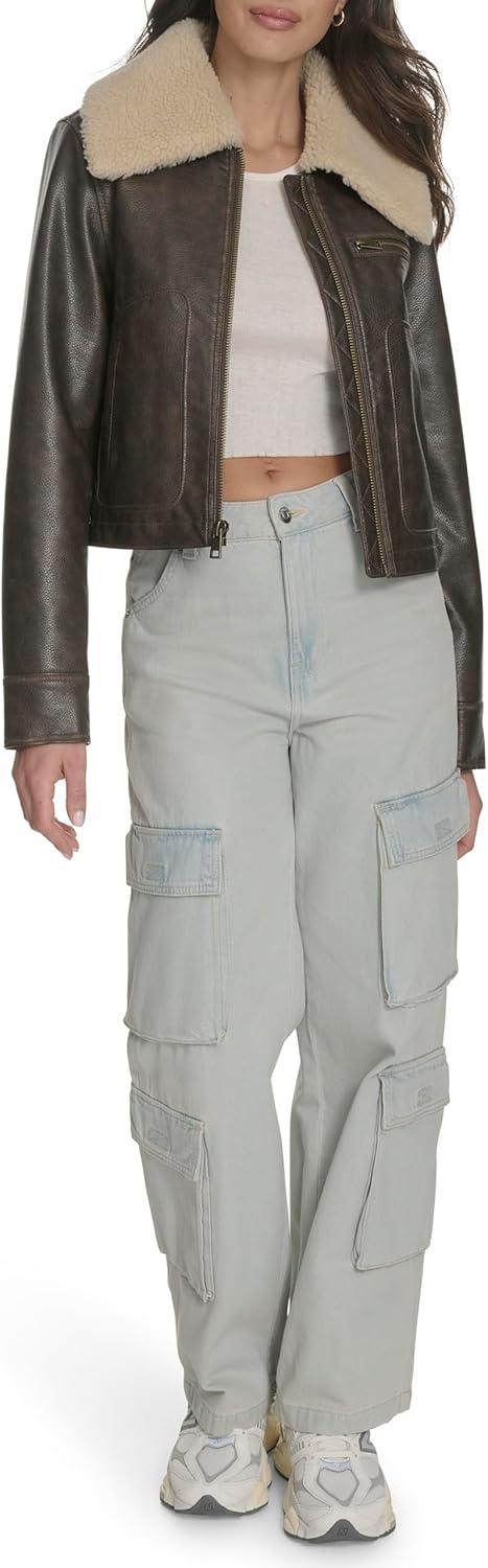 imageLevis womens Faux Leather Aviator JacketBrown