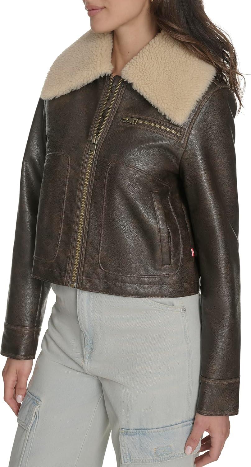 imageLevis womens Faux Leather Aviator JacketBrown
