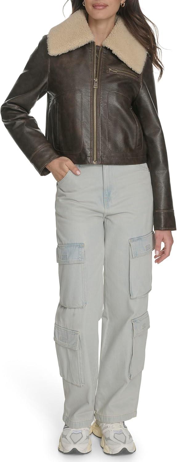 imageLevis womens Faux Leather Aviator JacketBrown