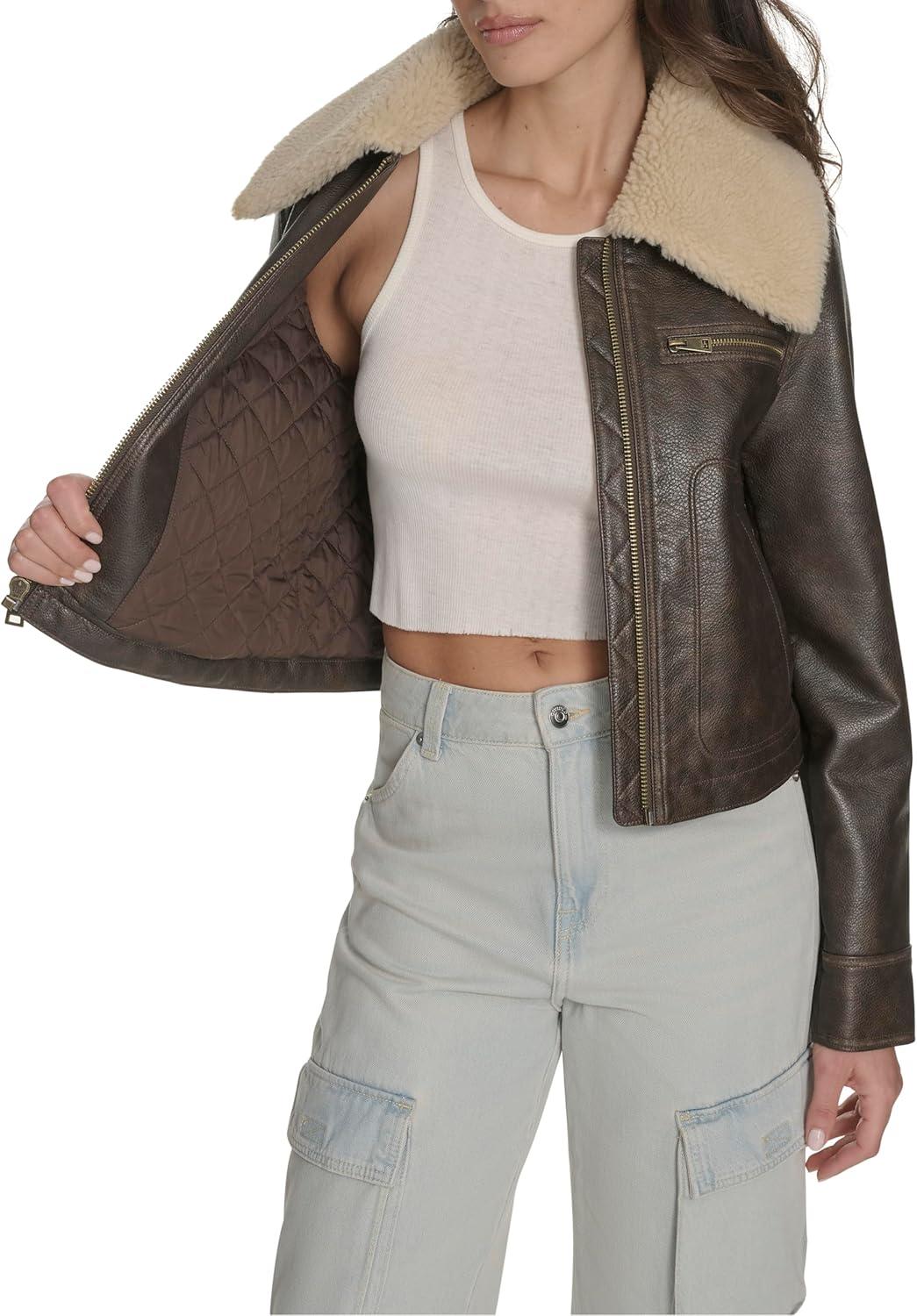 imageLevis womens Faux Leather Aviator JacketBrown