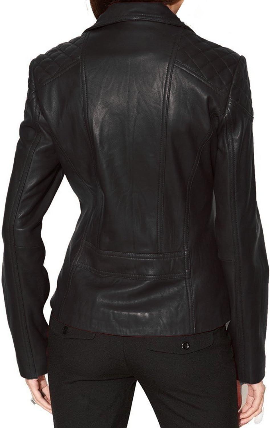 imageWomens Bambert Lambskin Genuine Leather Jacket Biker JacketBambert Black