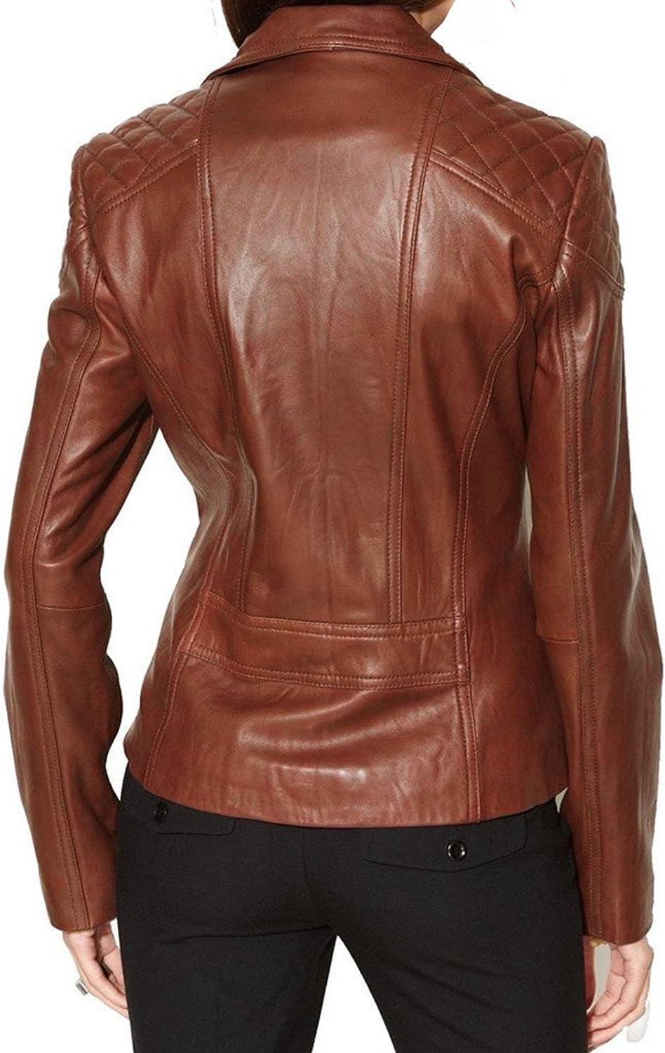 imageWomens Bambert Lambskin Genuine Leather Jacket Biker JacketBambert Brown