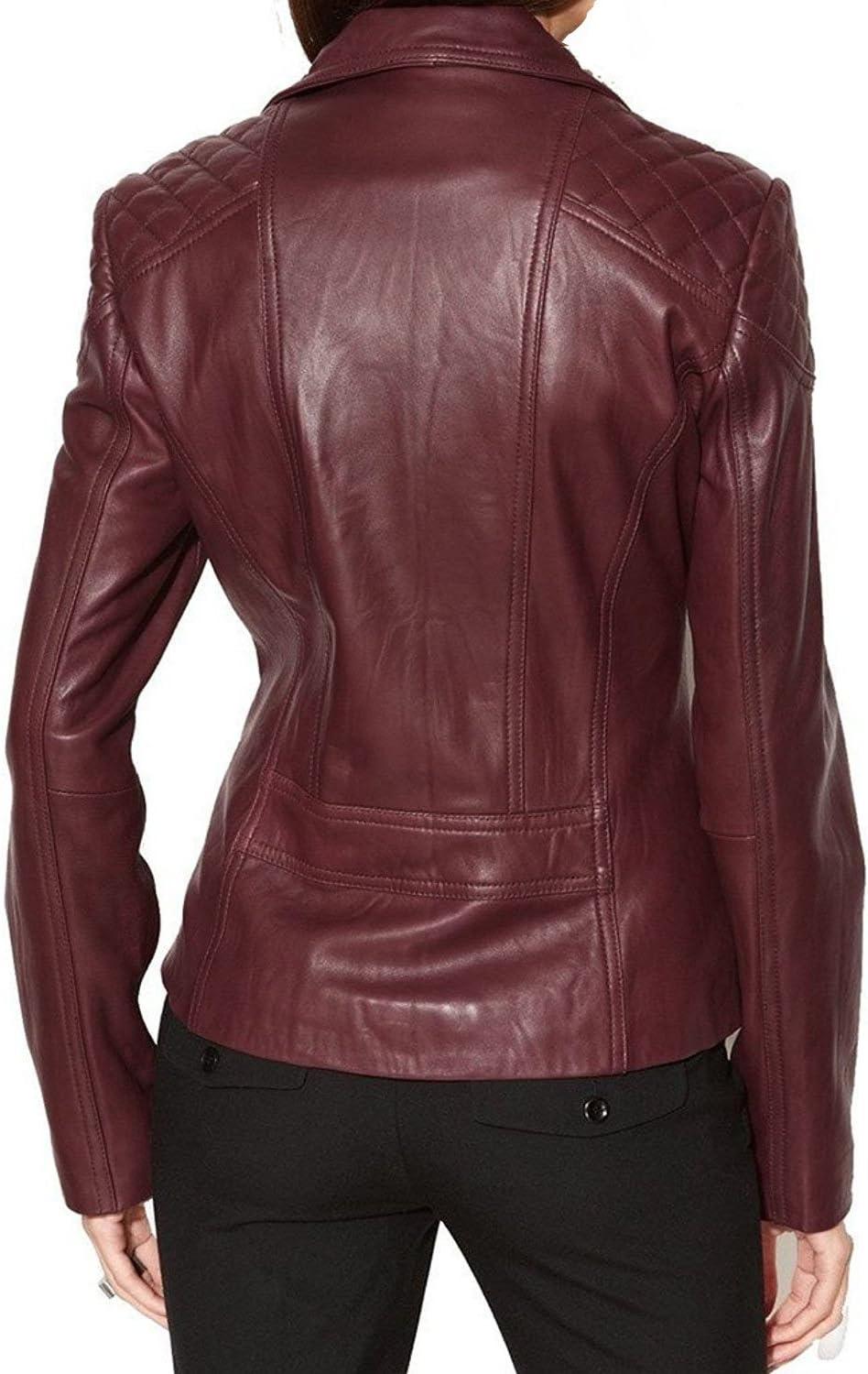 imageWomens Bambert Lambskin Genuine Leather Jacket Biker JacketBambert Burgundy