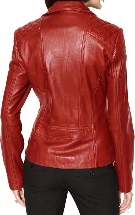 imageWomens Bambert Lambskin Genuine Leather Jacket Biker JacketCrimson Red