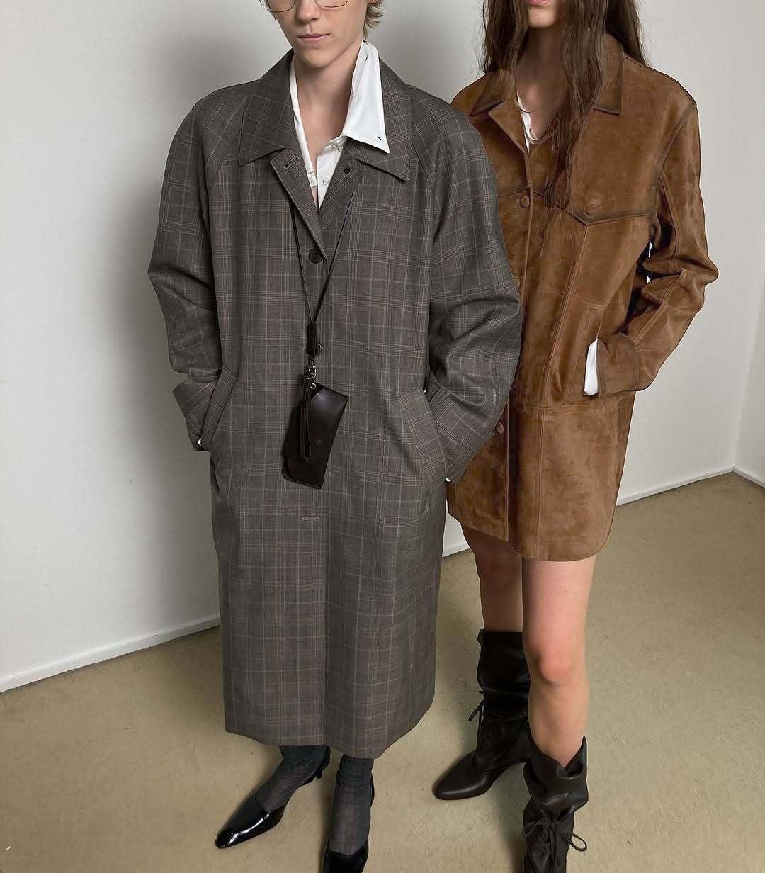imagechouyatou Womens 2025 Retro Faux Suede Leather Shacket Jacket Lapel Collar Mid Long Jacket CoatBrown