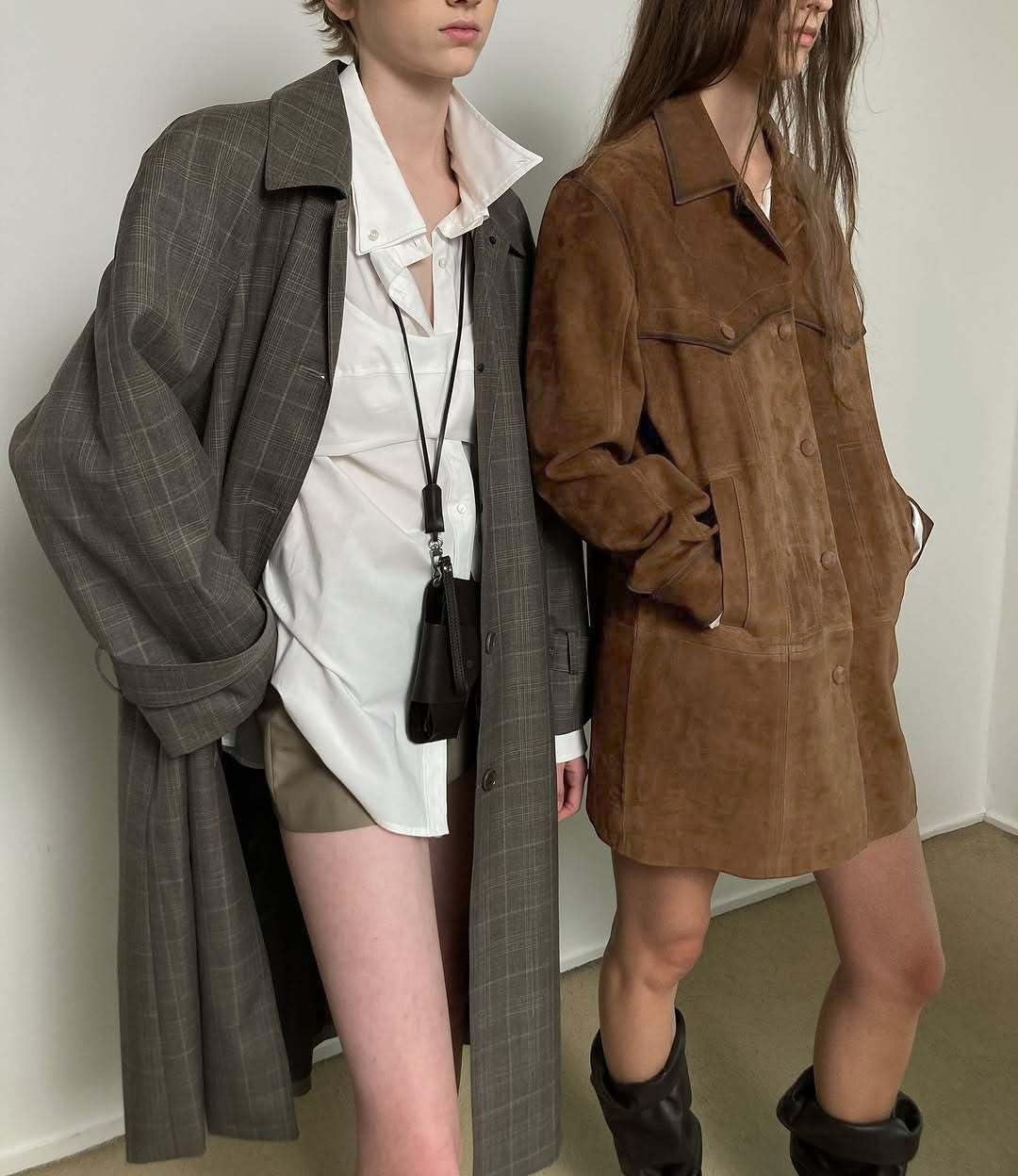 imagechouyatou Womens 2025 Retro Faux Suede Leather Shacket Jacket Lapel Collar Mid Long Jacket CoatBrown