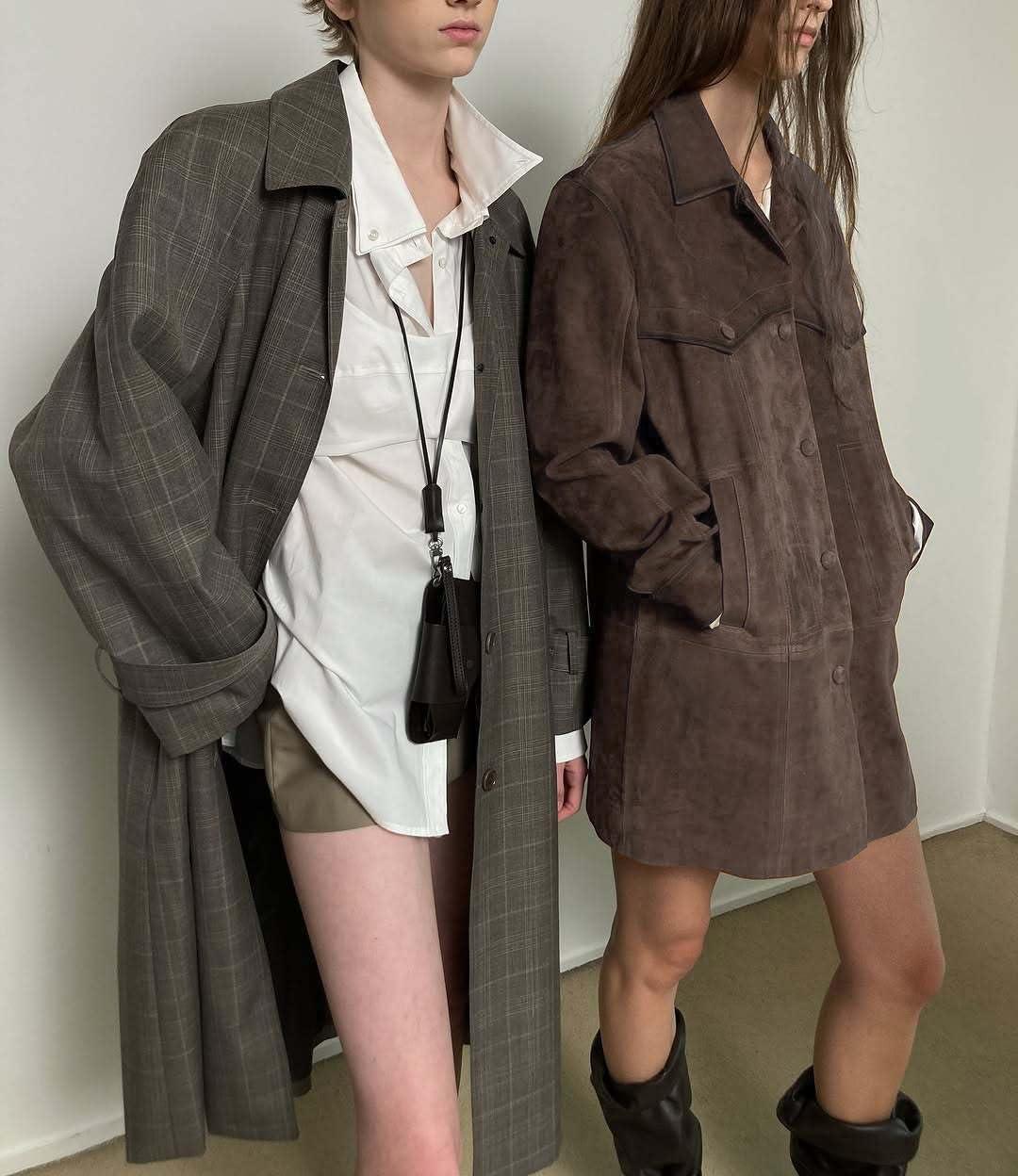 imagechouyatou Womens 2025 Retro Faux Suede Leather Shacket Jacket Lapel Collar Mid Long Jacket CoatCoffee