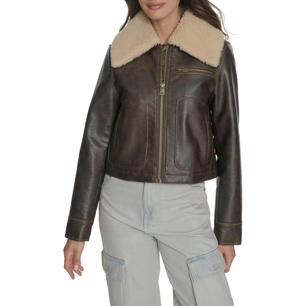 imageLevis womens Faux Leather Aviator JacketBrown