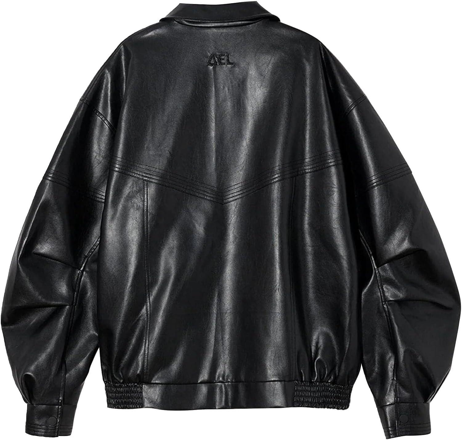 imageAelfric Eden Womens Faux Leather Jacket Y2k Motorcycle Bomber Jackets Oversized Moto Jacket StreetwearBlack