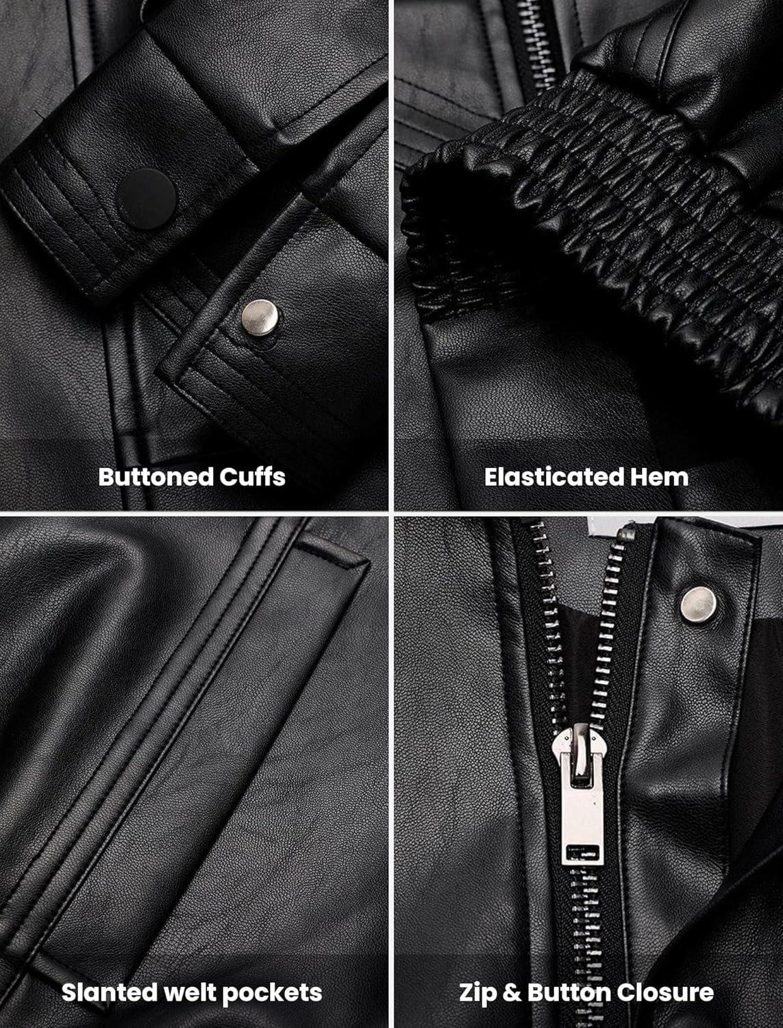 imageAelfric Eden Womens Faux Leather Jacket Y2k Motorcycle Bomber Jackets Oversized Moto Jacket StreetwearBlack