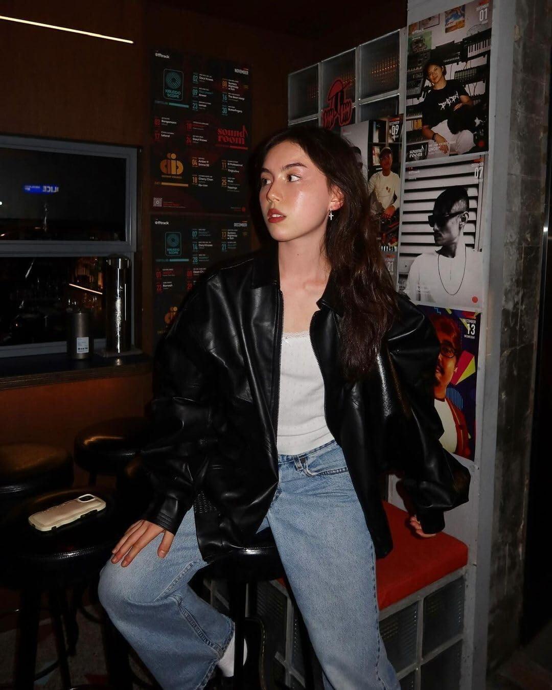 imageAelfric Eden Womens Faux Leather Jacket Y2k Motorcycle Bomber Jackets Oversized Moto Jacket StreetwearBlack