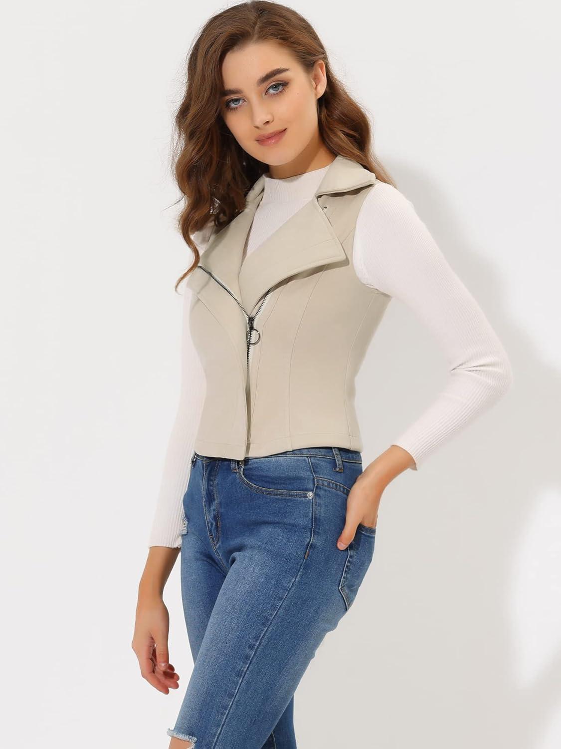 imageAllegra K Womens Faux Suede Vest Casual Sleeveless Biker JacketBeige