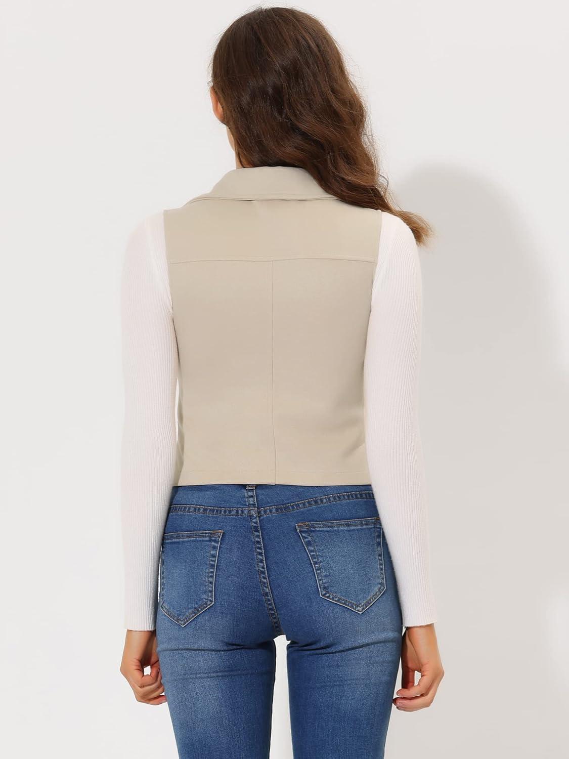 imageAllegra K Womens Faux Suede Vest Casual Sleeveless Biker JacketBeige