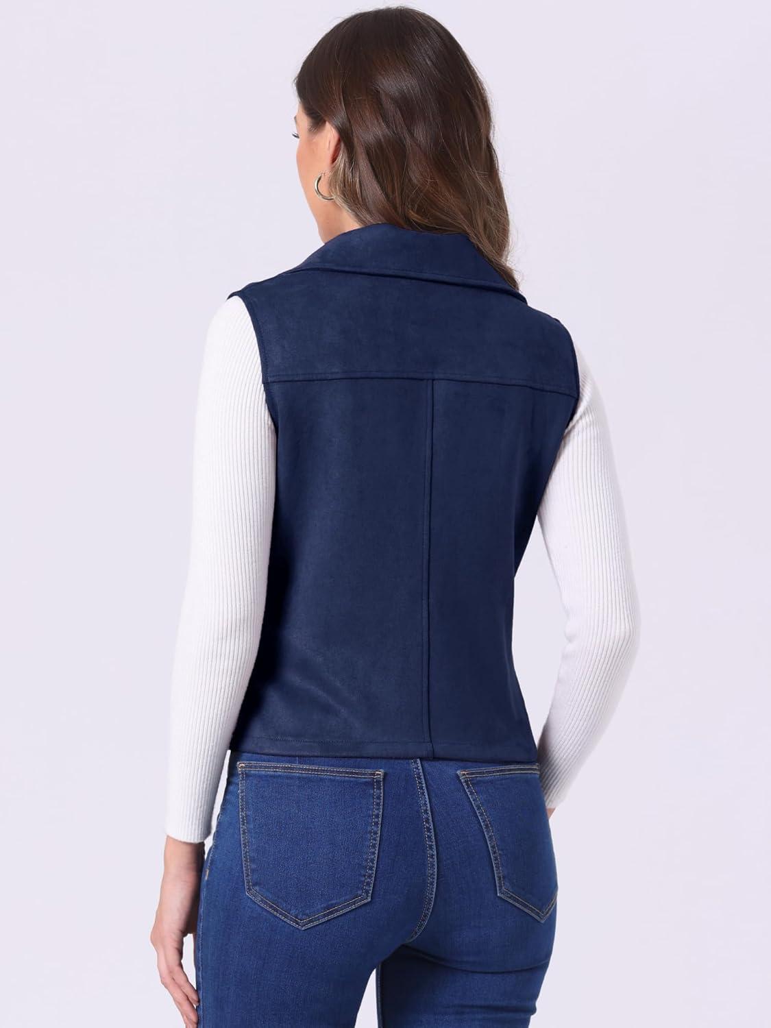 imageAllegra K Womens Faux Suede Vest Casual Sleeveless Biker JacketDark Blue