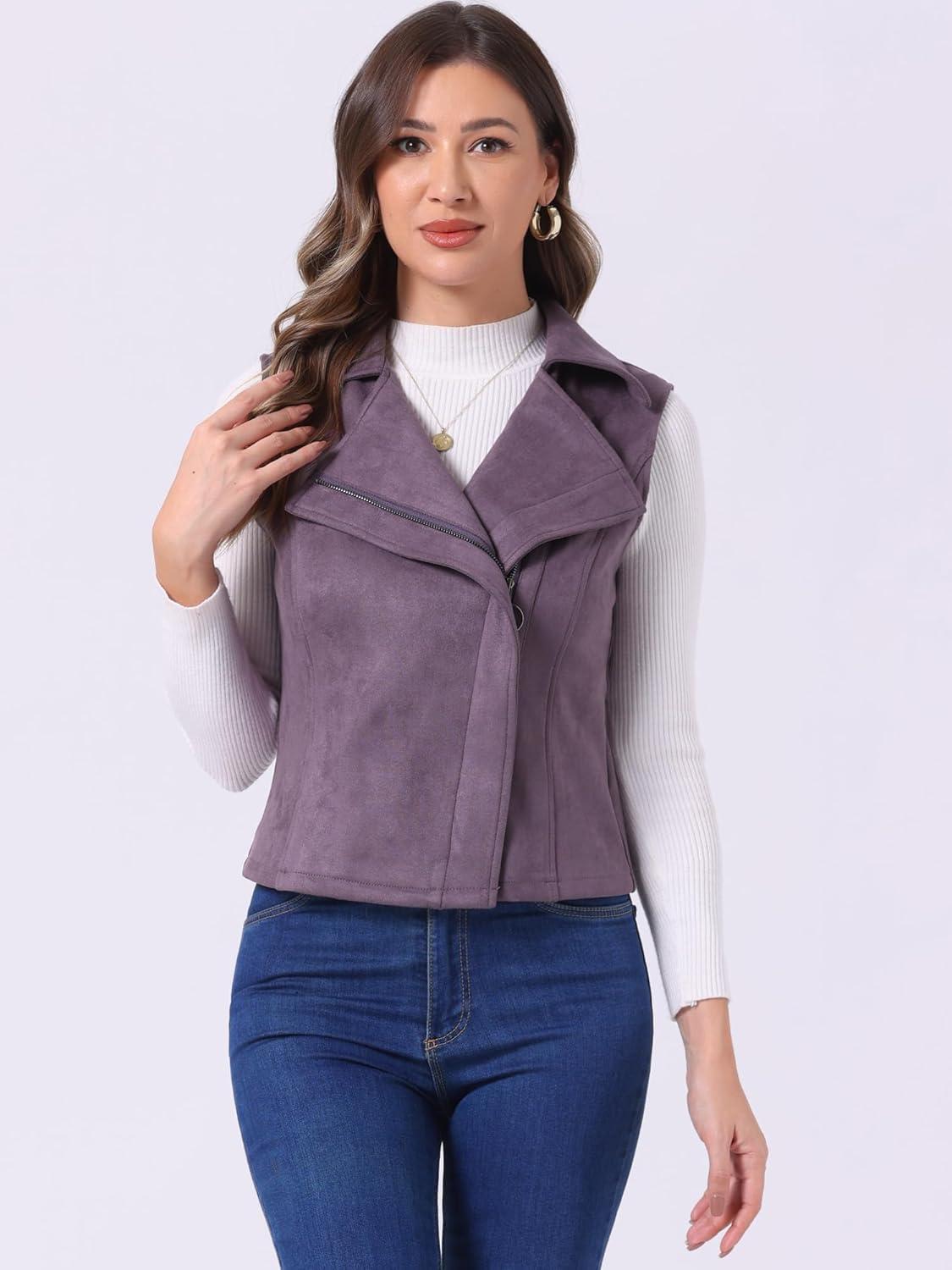 imageAllegra K Womens Faux Suede Vest Casual Sleeveless Biker JacketGrey Purple