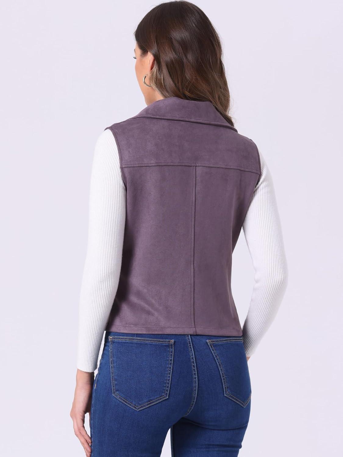 imageAllegra K Womens Faux Suede Vest Casual Sleeveless Biker JacketGrey Purple