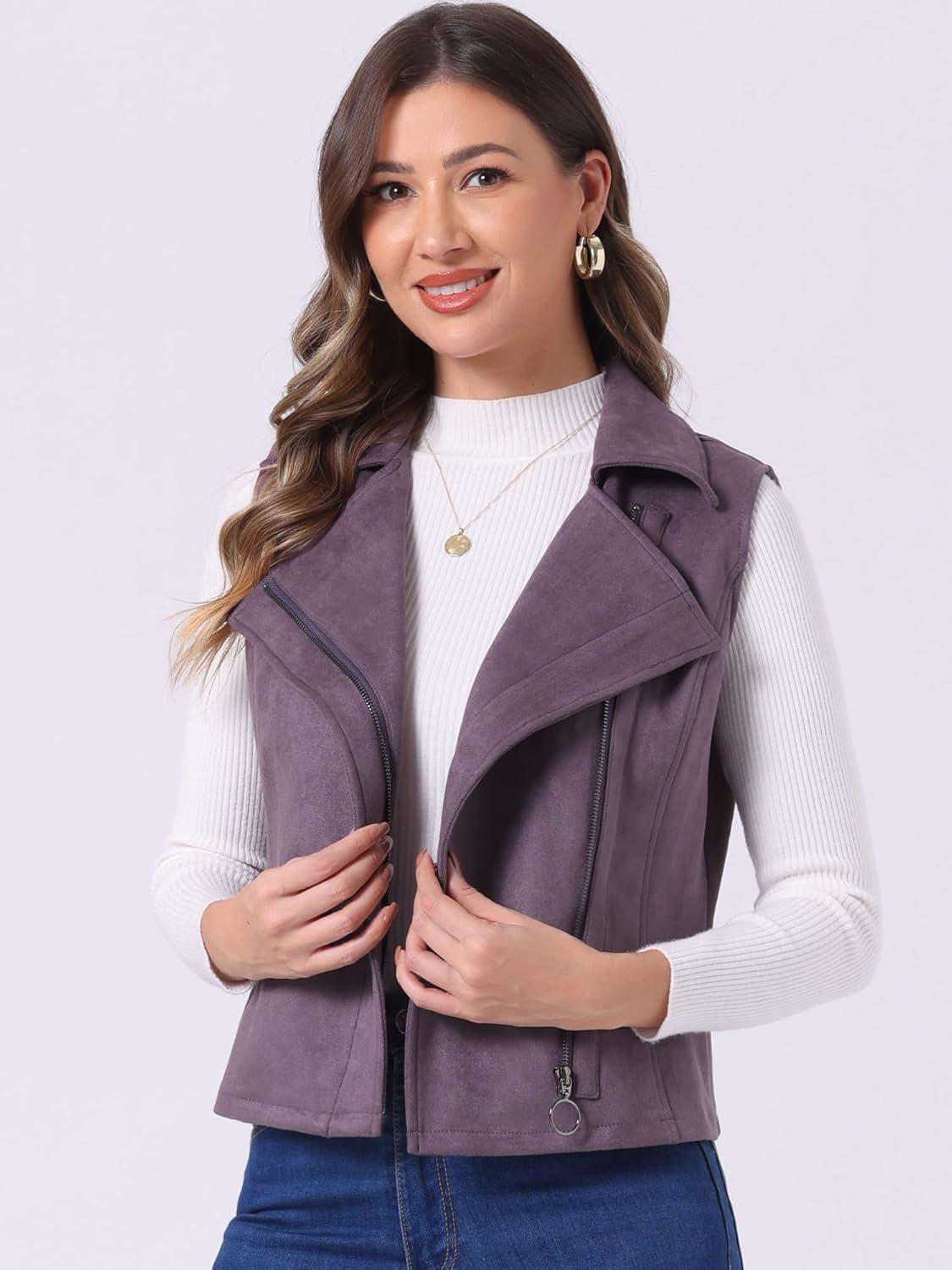 imageAllegra K Womens Faux Suede Vest Casual Sleeveless Biker JacketGrey Purple