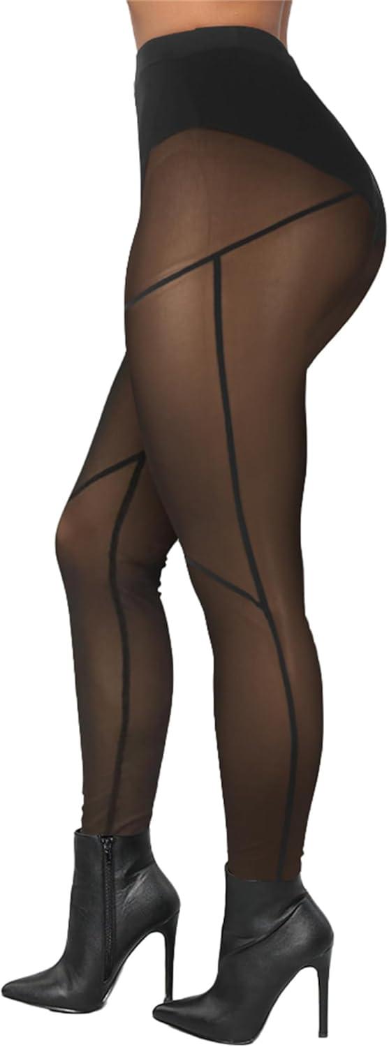 imageAtyfuniby Womens Leggings High Waisted Sexy Skinny Mesh See Through Pants Party ClubwearB Black