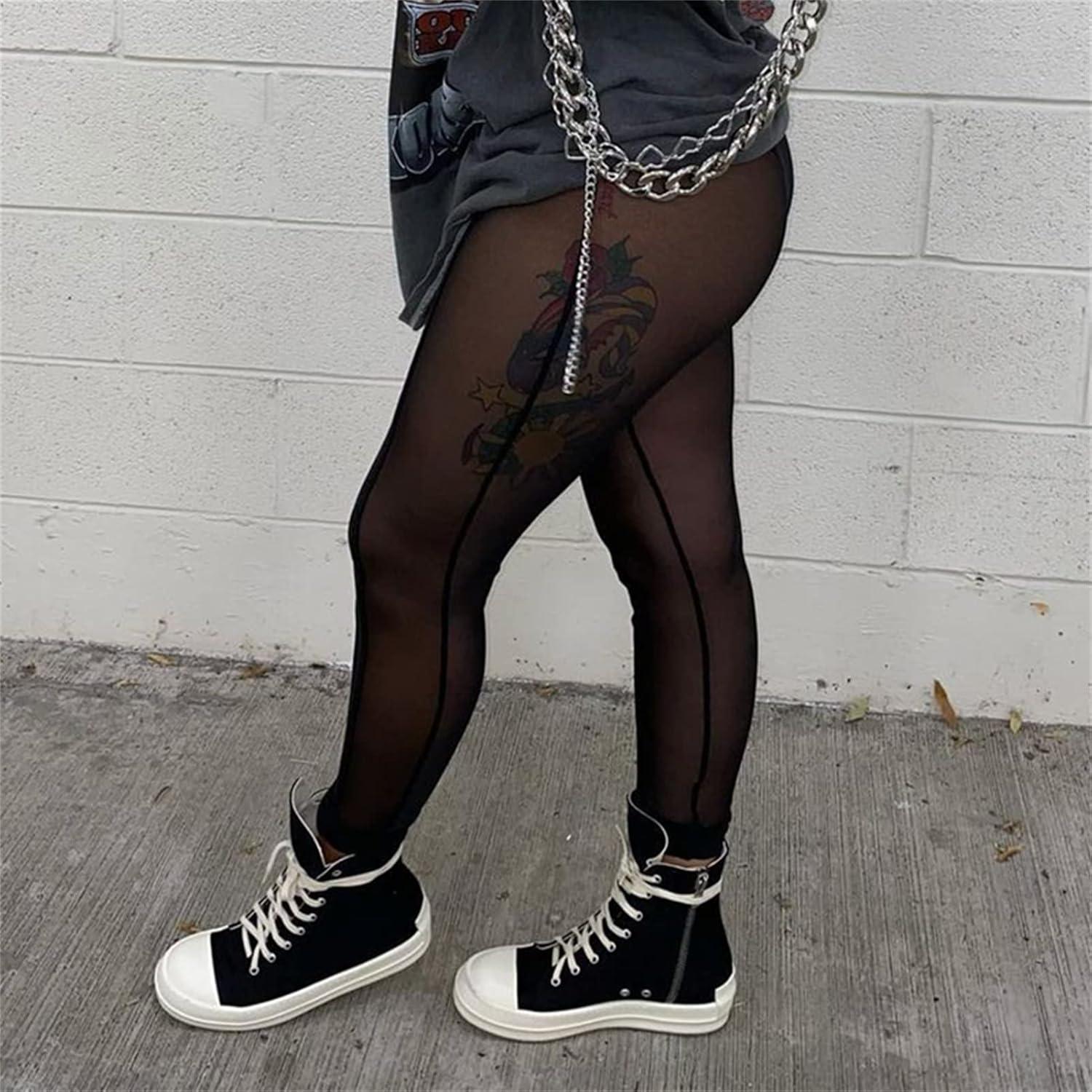 imageAtyfuniby Womens Leggings High Waisted Sexy Skinny Mesh See Through Pants Party ClubwearBlack Legging With Briefs