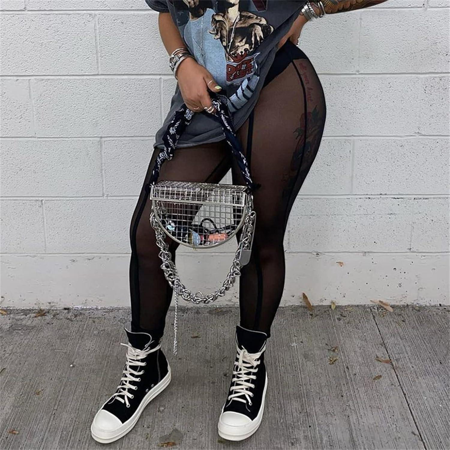 imageAtyfuniby Womens Leggings High Waisted Sexy Skinny Mesh See Through Pants Party ClubwearBlack Legging With Briefs