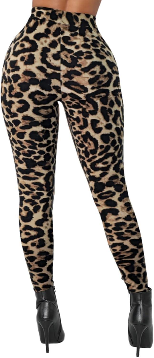 imageAtyfuniby Womens Leggings High Waisted Sexy Skinny Mesh See Through Pants Party ClubwearBlack Leopard