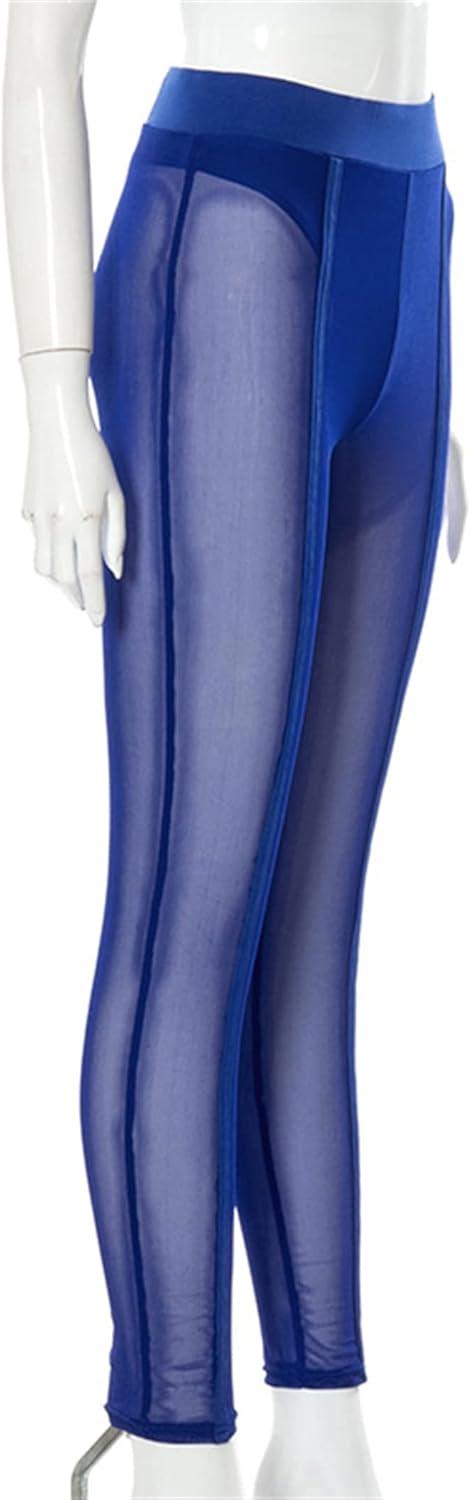 imageAtyfuniby Womens Leggings High Waisted Sexy Skinny Mesh See Through Pants Party ClubwearBlue Legging With Briefs