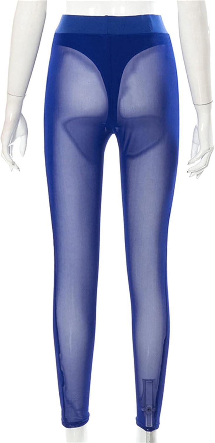 imageAtyfuniby Womens Leggings High Waisted Sexy Skinny Mesh See Through Pants Party ClubwearBlue Legging With Briefs