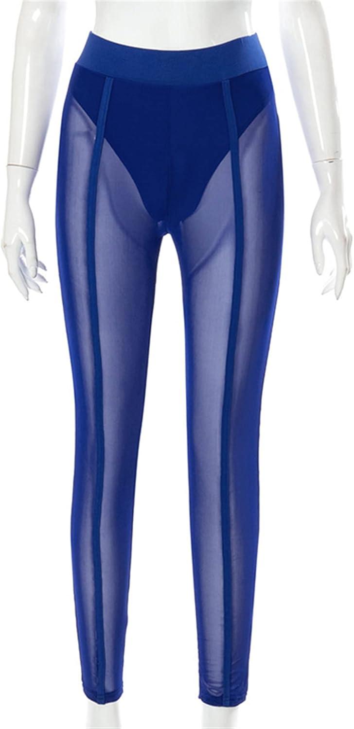 imageAtyfuniby Womens Leggings High Waisted Sexy Skinny Mesh See Through Pants Party ClubwearBlue Legging With Briefs