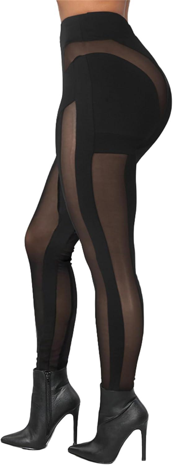 imageAtyfuniby Womens Leggings High Waisted Sexy Skinny Mesh See Through Pants Party ClubwearC Black