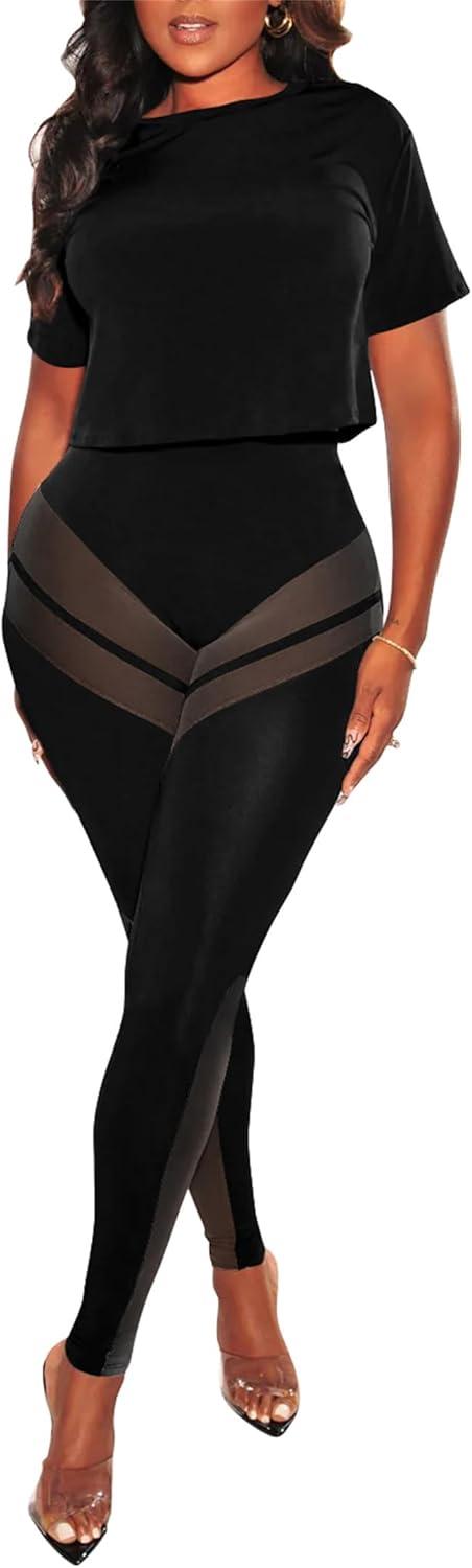 imageAtyfuniby Womens Leggings High Waisted Sexy Skinny Mesh See Through Pants Party ClubwearD Black