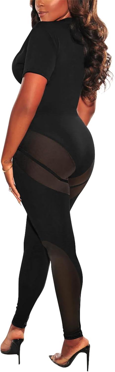 imageAtyfuniby Womens Leggings High Waisted Sexy Skinny Mesh See Through Pants Party ClubwearD Black