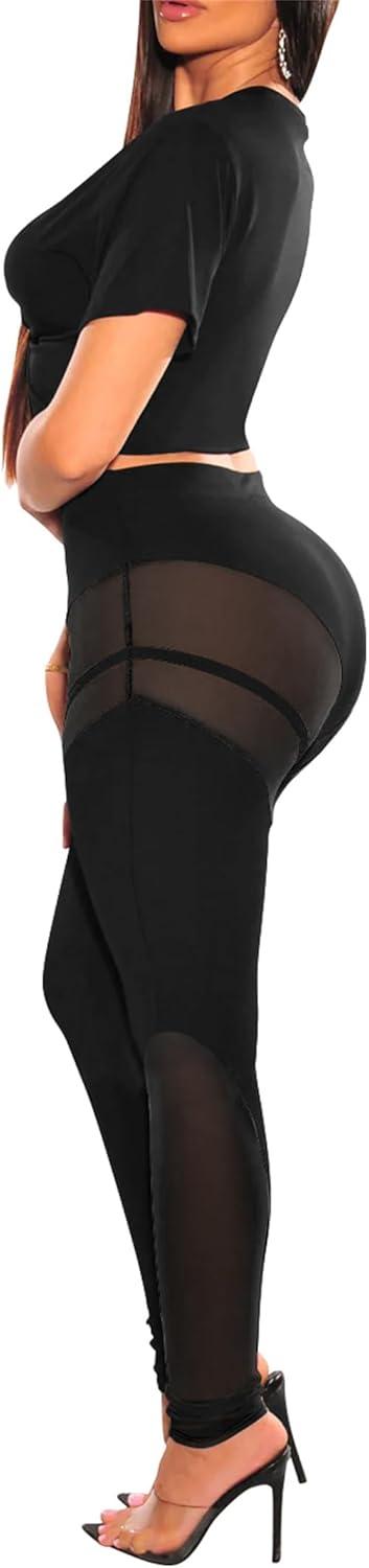 imageAtyfuniby Womens Leggings High Waisted Sexy Skinny Mesh See Through Pants Party ClubwearD Black