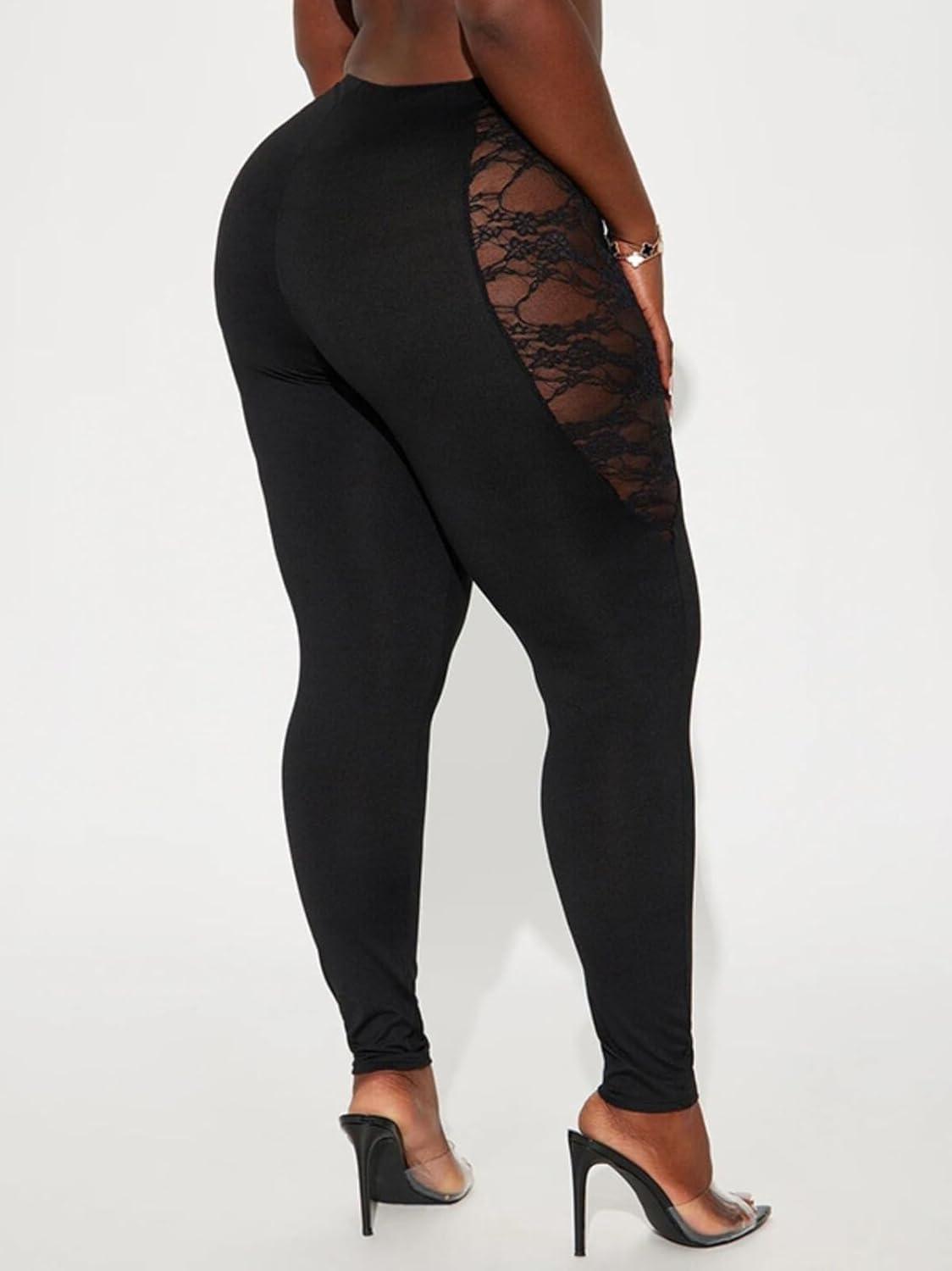imageAtyfuniby Womens Leggings High Waisted Sexy Skinny Mesh See Through Pants Party ClubwearLace Black