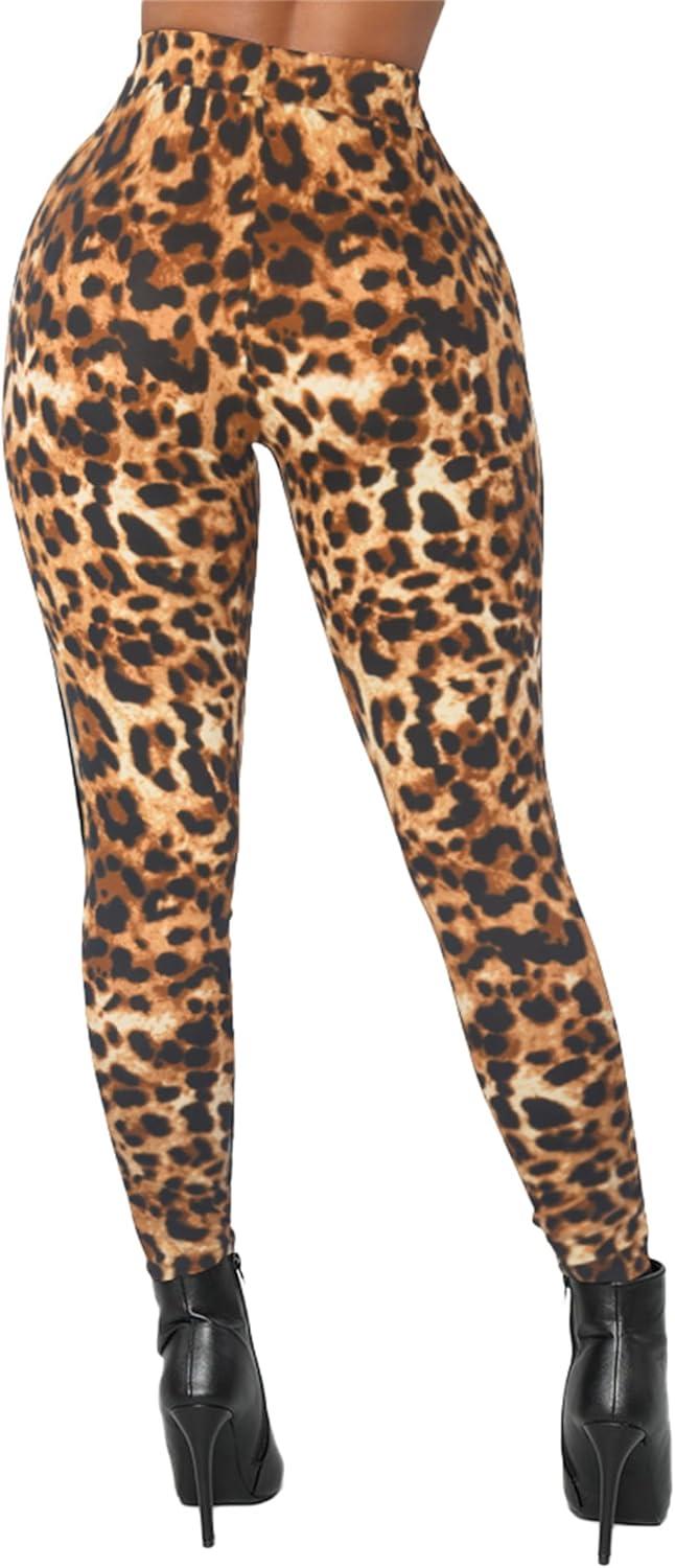 imageAtyfuniby Womens Leggings High Waisted Sexy Skinny Mesh See Through Pants Party ClubwearLeopard