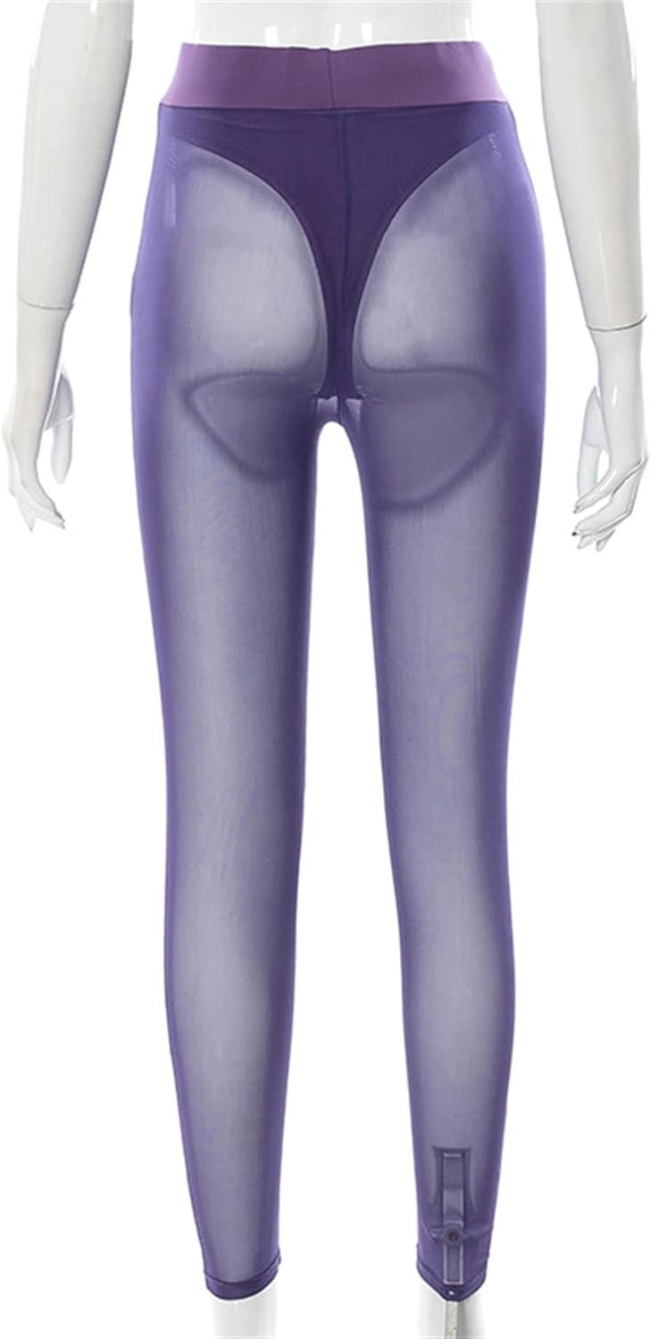 imageAtyfuniby Womens Leggings High Waisted Sexy Skinny Mesh See Through Pants Party ClubwearPurple Legging With Briefs