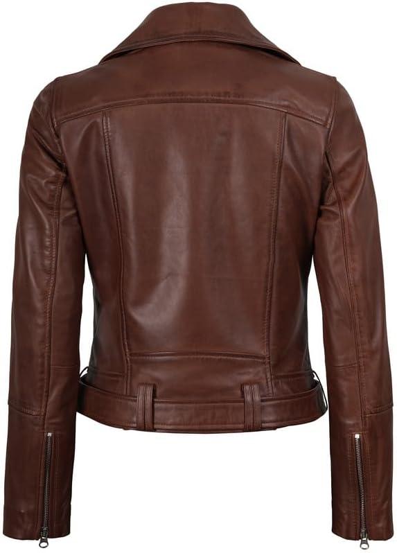 imageDecrum Women Leather Jacket Real Lambskin Stylish Leather Jackets for WomenAldo Cognac Leather Jacket