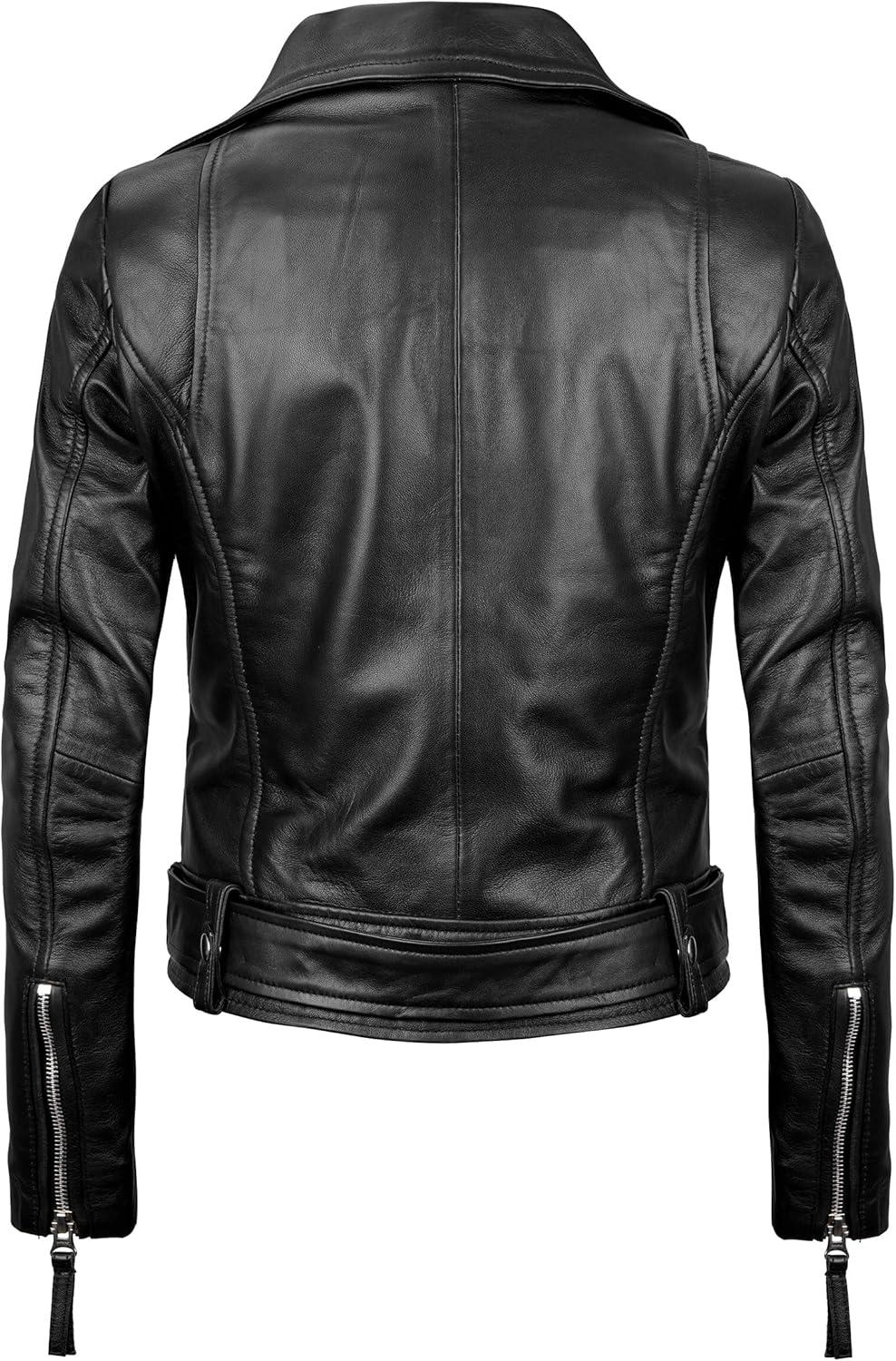 imageDecrum Women Leather Jacket Real Lambskin Stylish Leather Jackets for WomenAngela Black Leather Jacket