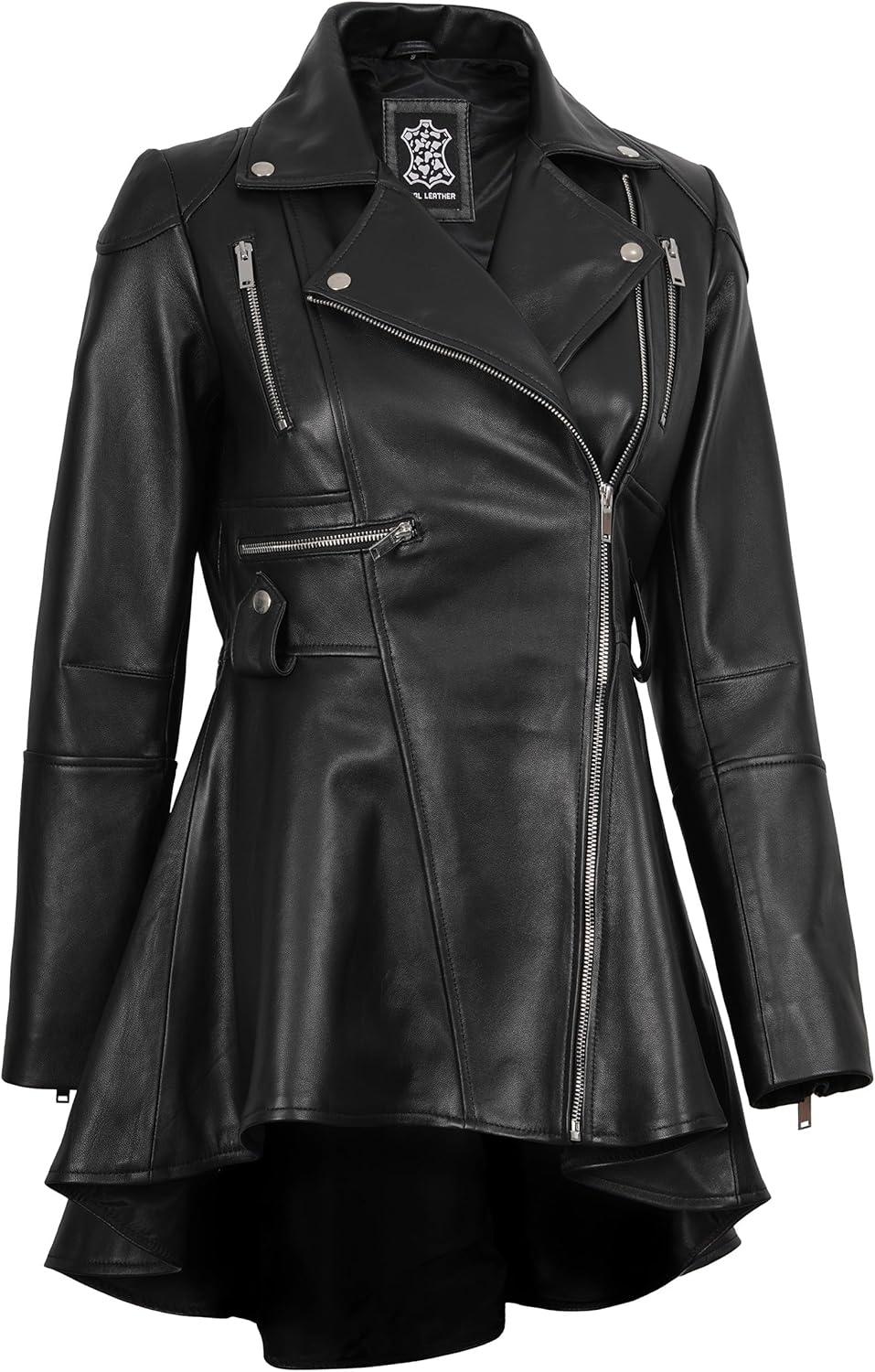 imageDecrum Womens Leather Jacket Real Leather Jacket for WomenGonzalez Black Peplum Leather Jacket